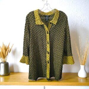 ALI MILES BLACK & YELLOW GEOMETRIC BUTTON FRONT HIPPIE TOP SIZE XL